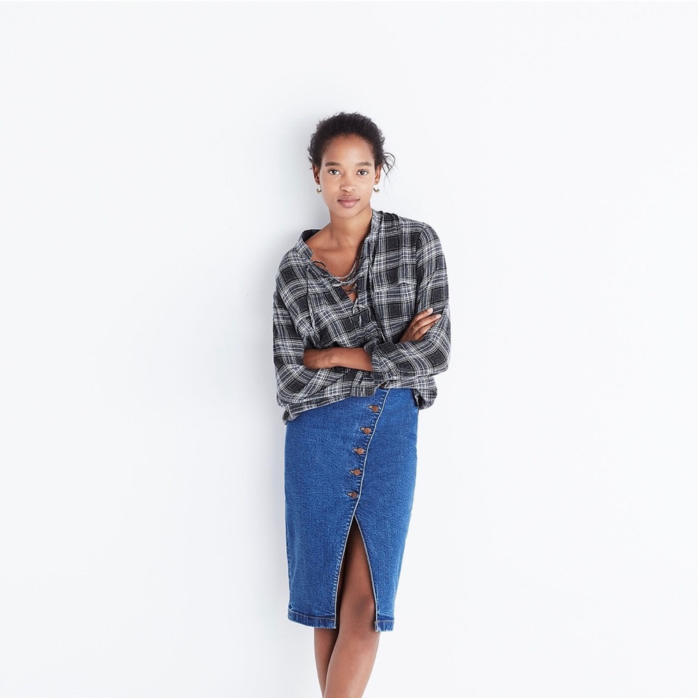 Madewell Plaid Shirt Womens Medium Terrace Popover Lace Up Owens Tartan Cabin